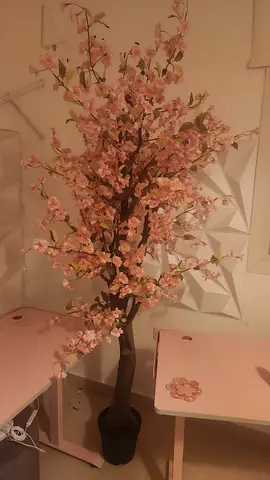 Tall artificial cherry blossom tree in pot - pink decorative plant. Excellent condition.