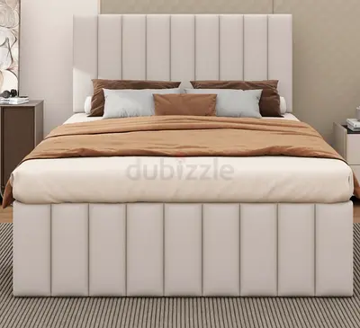 Upholstered King Bed with Padded Headboard and Footboard - Cream