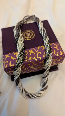 Handmade Twisted Beaded Necklace – Black, Silver and White