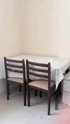 Compact wooden dining table with 2 chairs - good condition
