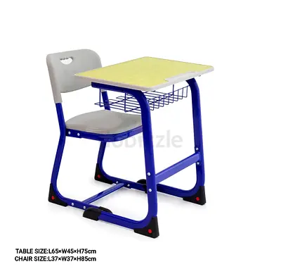 School-style Kids Study Desk and Chair Set - Blue Frame, Single Seat
