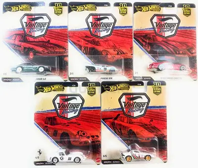 Hot Wheels Vintage Racing 5-Car Lot (Jaguar, Porsche  More) - New in Card