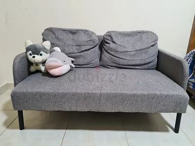 Compact 2-Seater Grey Fabric Sofa - Good Condition