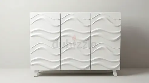 White Wave-Pattern Cabinet / Sideboard - 3 Door Storage