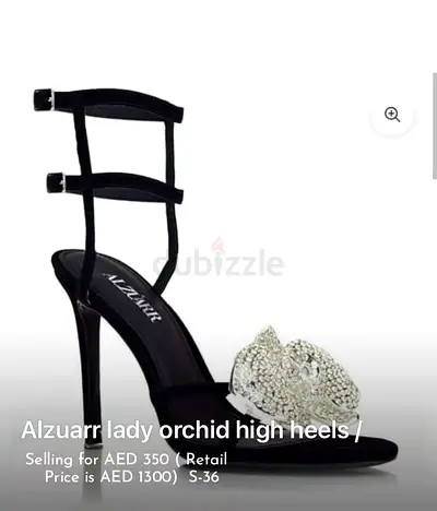 Alzuarr Lady Orchid Black High Heels with Crystal Detail, EU 36