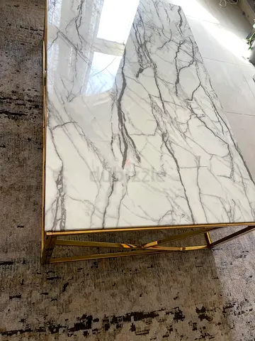 Marble Top Coffee Table with Gold Metal Frame