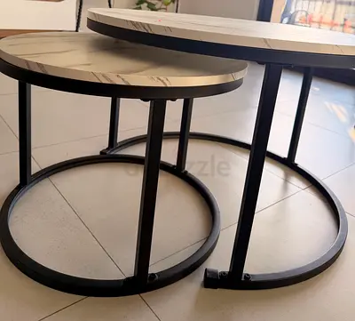 Set of 2 Round Nesting Coffee Tables - Marble Top Effect
