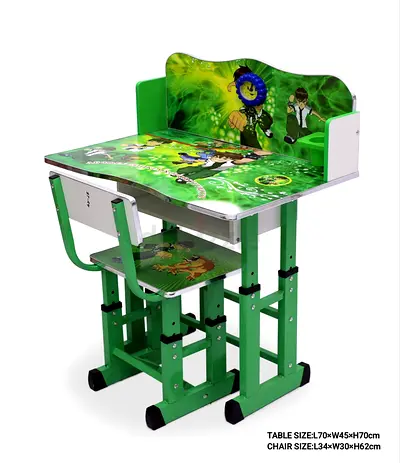Green Kids Study Desk and Chair Set with Storage - Adjustable Height