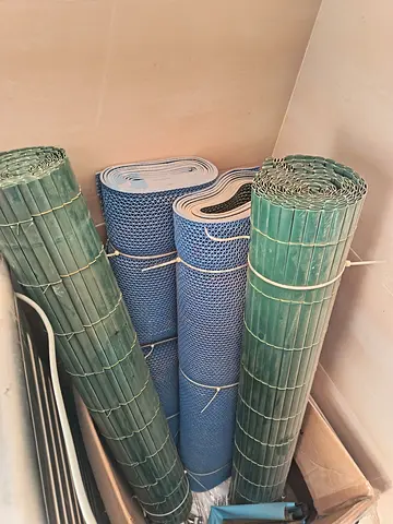 Set of rolled floor mats / outdoor rugs - blue and green