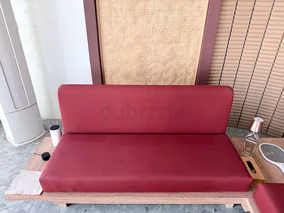 Wooden Frame Sofa 3 seater and 2 seater with Red Cushions - excellent Condition