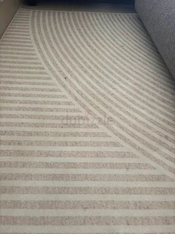 Light brown modern textured area rug with circular pattern - good condition. 200x300 size.