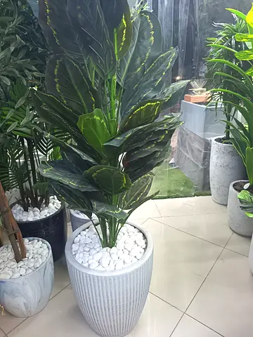 Large Artificial Potted Plant with Decorative White Stones