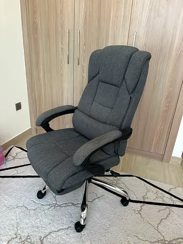Comfortable Grey Fabric Office Chair with High Back and Armrests