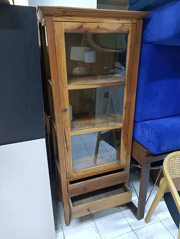 Solid Wood Display Cabinet with Glass Door and Drawers