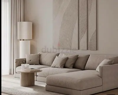 Modern L-shaped Sofa in Beige Fabric