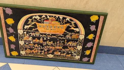 Handcrafted Noahs Ark Embroidered Wall Hanging - Framed