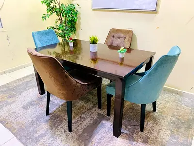 Wooden Dining Table with 4 Upholstered Chairs — 4-seater set
