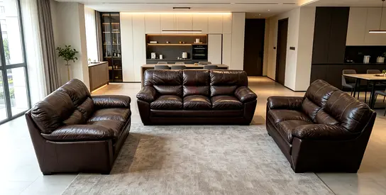 Brown Leather 3-piece Sofa Set — Good Condition
