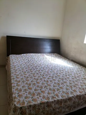 Big Size Bed Frame with Headboard - Dark Wood