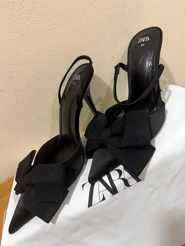Zara black slingback heels with bow, size 37 - gently used