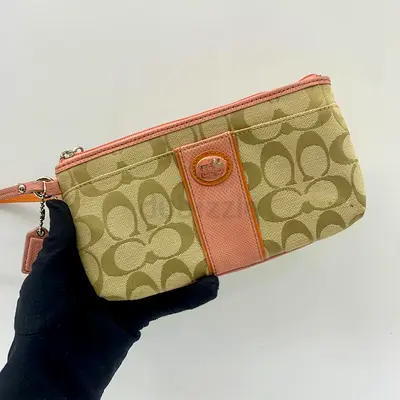 Coach Signature Canvas Wristlet - Beige  Pink
