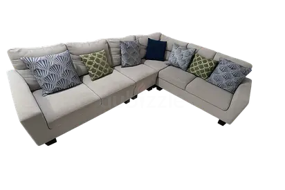 Light Beige L-Shaped Corner Sofa with Cushions - Spacious 5-Seater