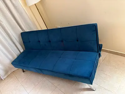 Blue Velvet Convertible Sofa Bed