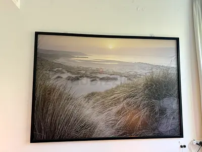 Large Framed Coastal Landscape Wall Art – Neutral Tones