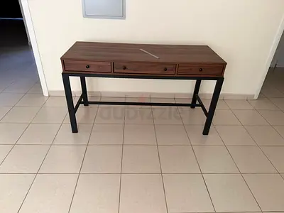 Wooden Desk with Three Drawers on Metal Frame - excellent Condition