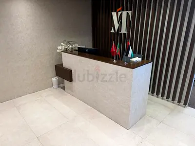 Modern Reception Desk with Wood Top — Good Condition