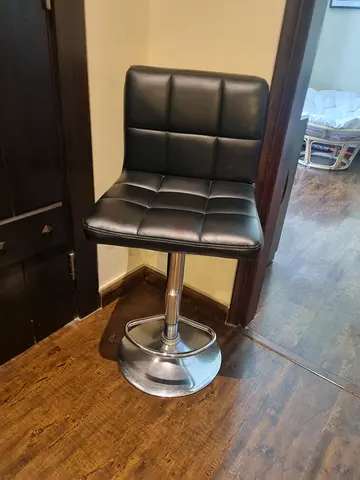 Black Adjustable Leather Bar Stool with Chrome Base