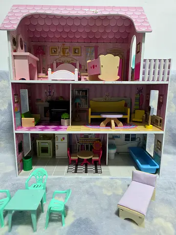 Little angel wooden kids furniture doll house with lots of high quality wooden furniture