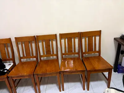 Set of 5 Solid Wood Dining Chairs - Good Condition