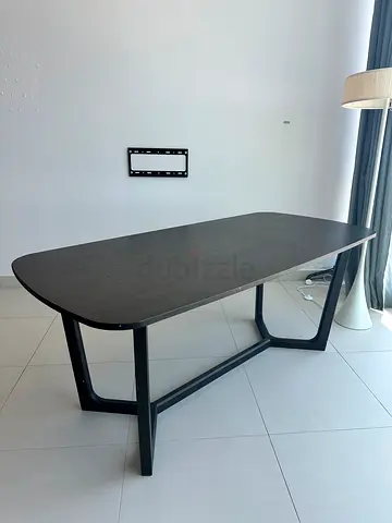 Solid Wood Dining Table with Dark Finish — Seats 6