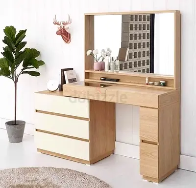 Wooden Dressing Table with Mirror and 3-Drawer Chest - Light Oak