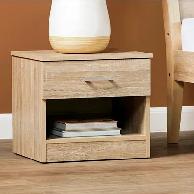 Compact Wooden Nightstand with Drawer and Open Shelf