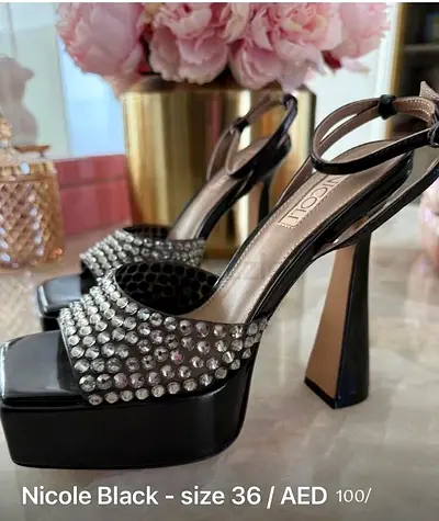Nicole black platform heels with crystals, size 36