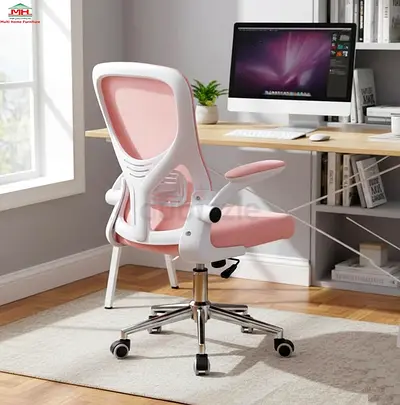 Pink Ergonomic Office Chair with Wheels - Good Condition