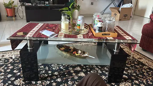 Glass Top Coffee Table with Lower Shelf - Good Condition