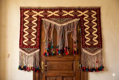 Traditional Middle Eastern Wall Hanging Rug with Tassels afghan hand knotted wall hanging rug