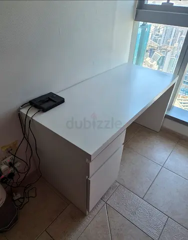 White Office Desk with Drawer Unit — Good Condition with Chair