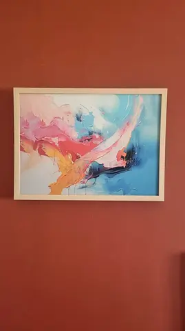 Framed Abstract Wall Art Painting Print - Light Wood Frame