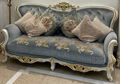 Classic European Style Carved Sofa with Cushions