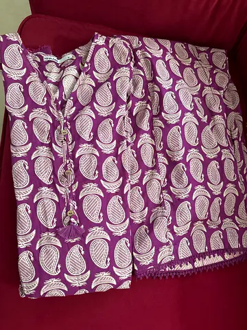 Purple and White Paisley Printed Tunic Set