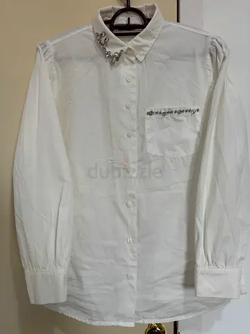 White Embellished Long Sleeve Button Up Shirt