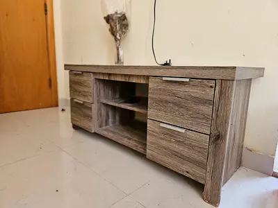 Wood-effect TV Cabinet with Drawers and Shelves - Good Condition
