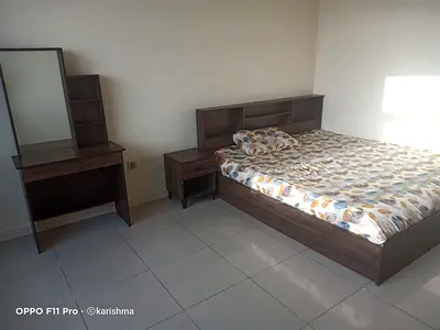 Queen size bed with headboard Almara and dressing table - dark wood set good condition