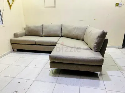 L-shaped 3-seater Fabric Sofa Corner Unit - Light Grey