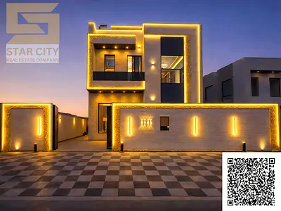 فيلا فاخرة للبيع بالزاهية عجمان تصميم مودرن 5 غرف تكييف مركزى السعر M1.950 شامل رسوم التسجيل والتمليك