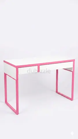 White and Pink Compact Desk with Storage Drawers